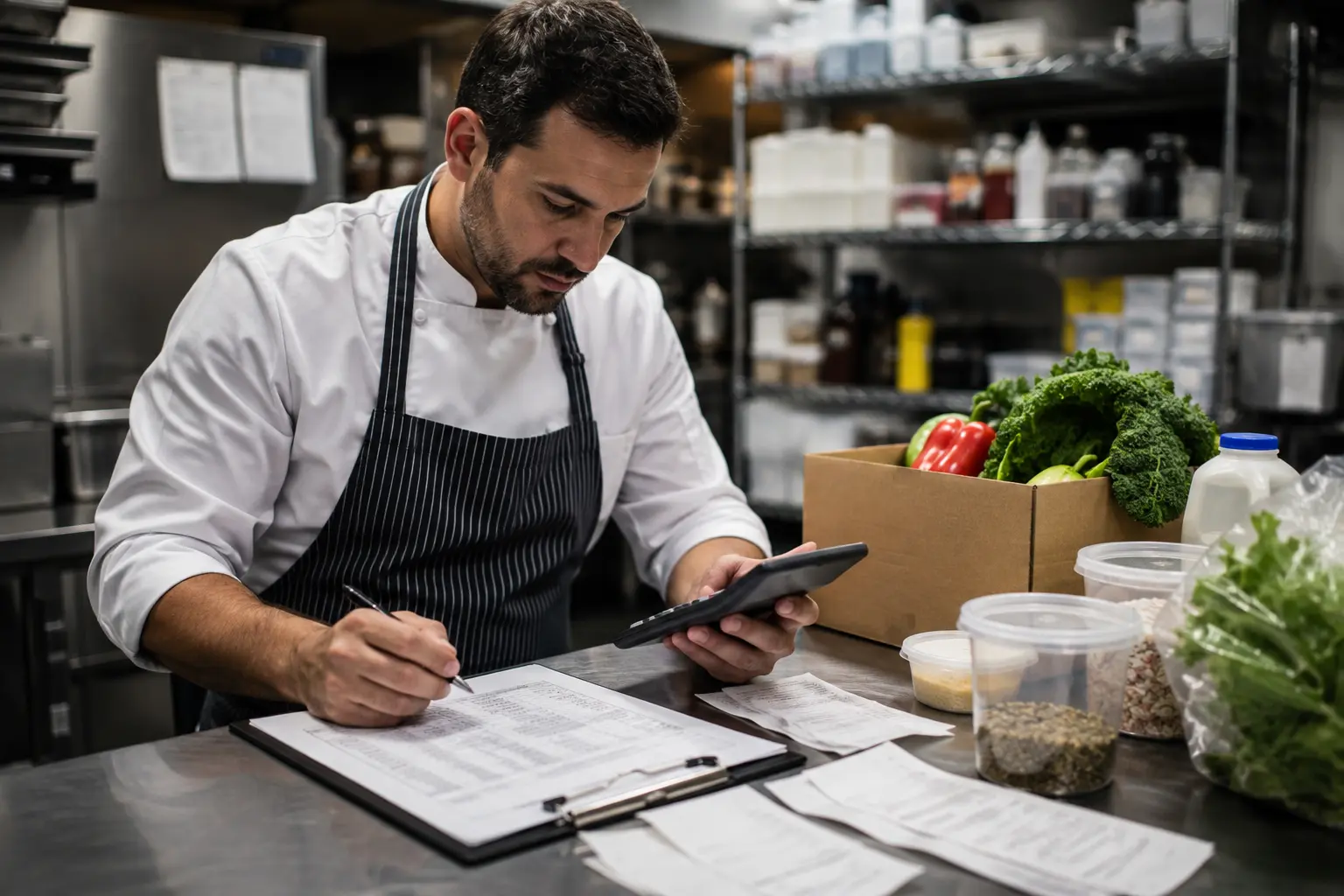 Chef Managing Kitchen Inventory