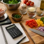 Kitchen Prep with Ingredients and Calculator