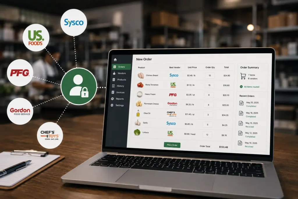Restaurant Ordering Dashboard on Laptop