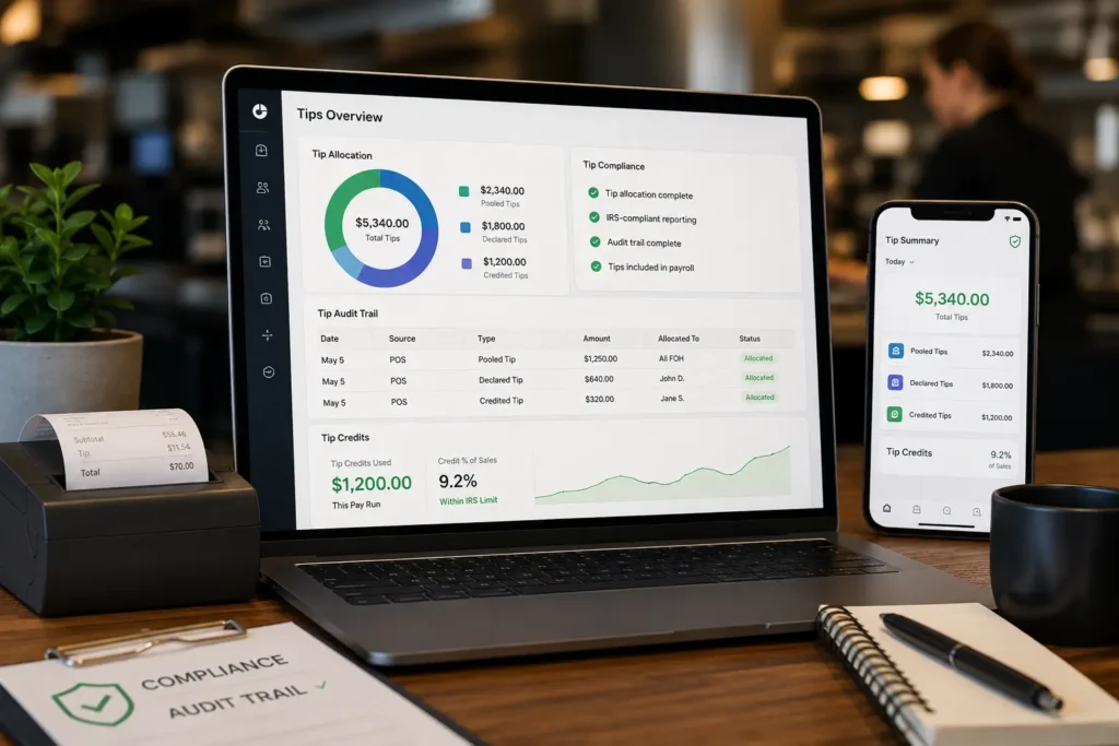 Tips Dashboard in a Warm Café Workspace