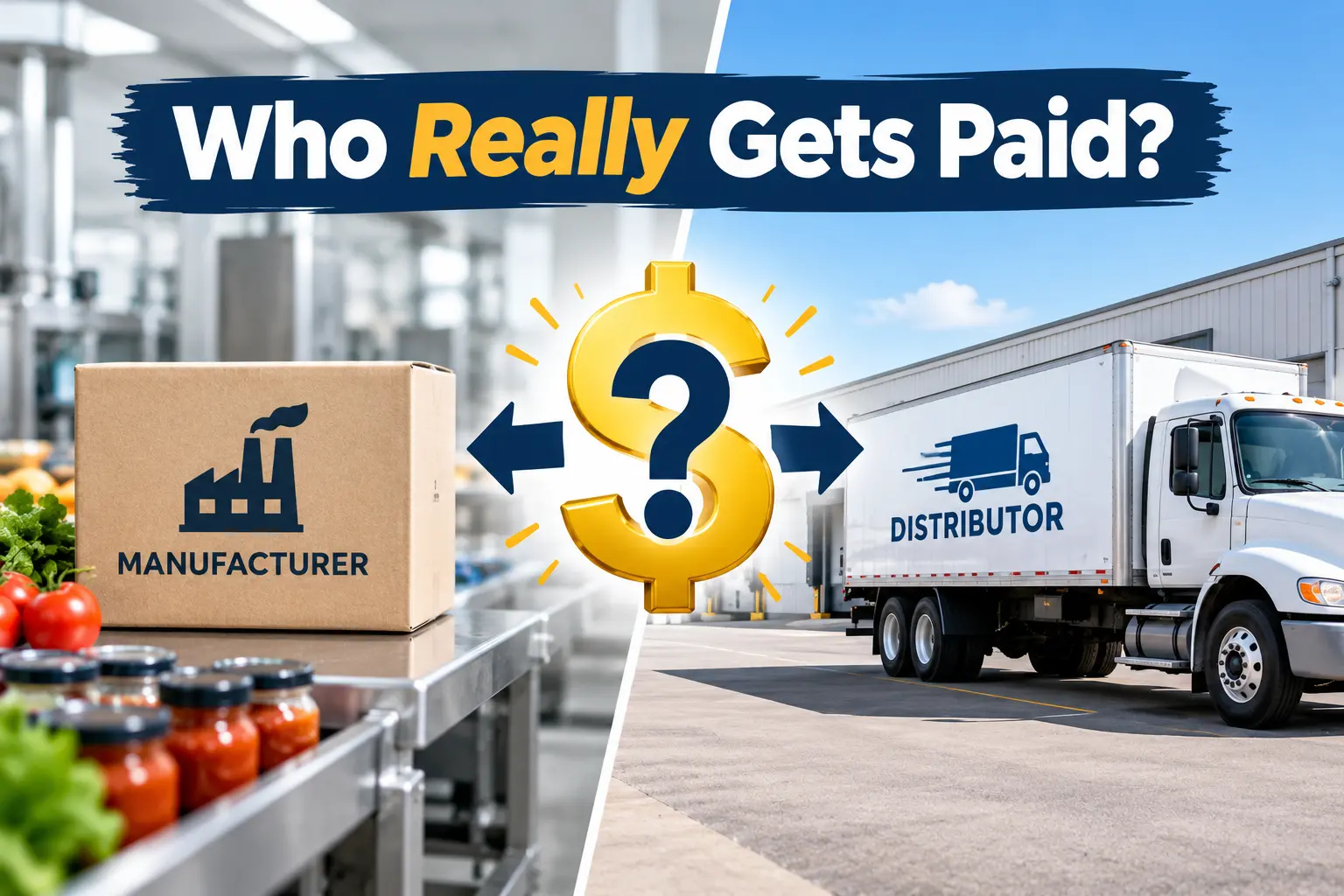 Graphic comparing manufacturer rebates vs. distributor rebates with a dollar sign showing who gets paid