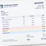 Food distributor invoice with fuel surcharge and delivery fee highlighted