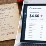 Outdated recipe card next to a live recipe costing dashboard showing a higher plate cost