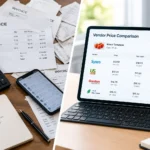 Restaurant manager using supplier price comparison on a tablet instead of paper invoices